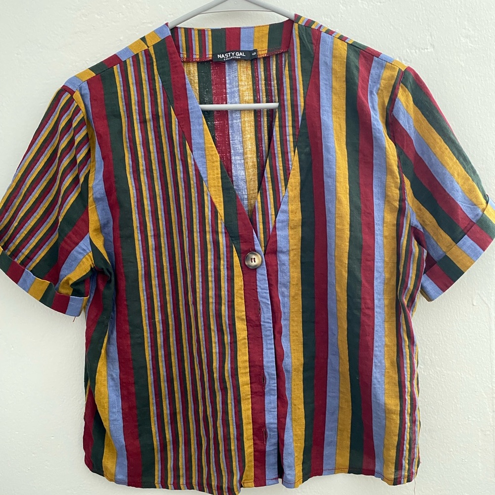 button up vertical stripe blouse